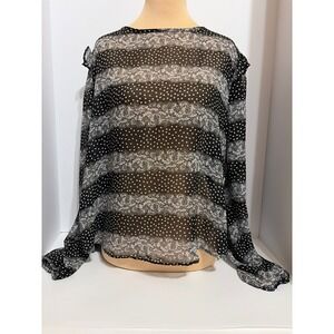 Olsenboye Womens Black White Polka Dot Lace Sheer Ruffle L Blouse Whimsygoth